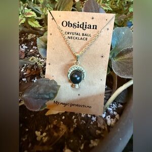 Obsidian Crystal Ball Necklace - Gold and Black